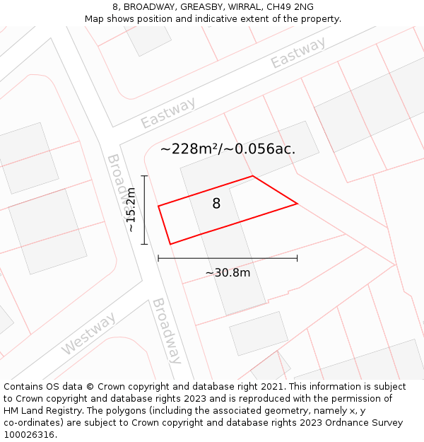 8, BROADWAY, GREASBY, WIRRAL, CH49 2NG: Plot and title map