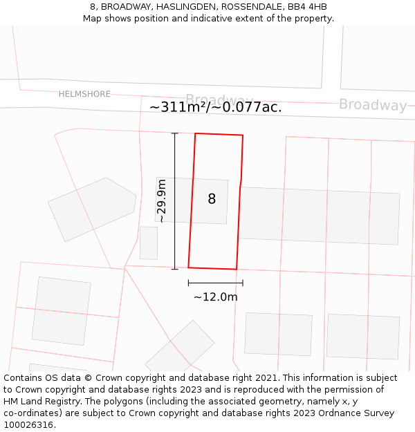8, BROADWAY, HASLINGDEN, ROSSENDALE, BB4 4HB: Plot and title map
