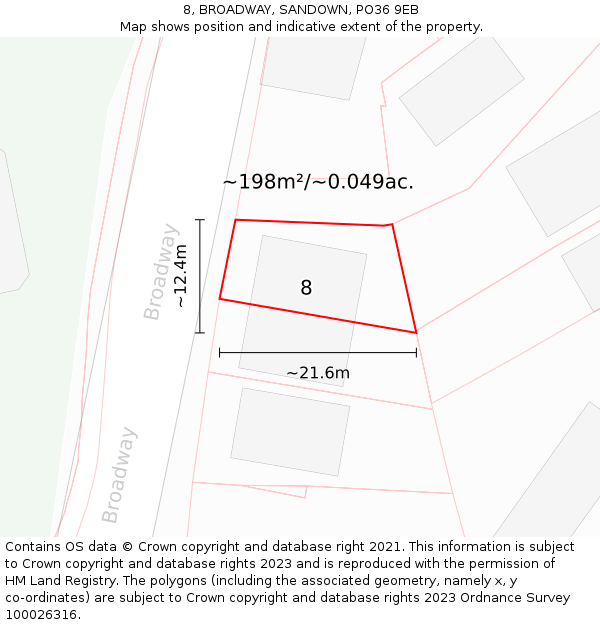 8, BROADWAY, SANDOWN, PO36 9EB: Plot and title map