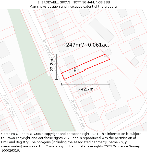 8, BRODWELL GROVE, NOTTINGHAM, NG3 3BB: Plot and title map