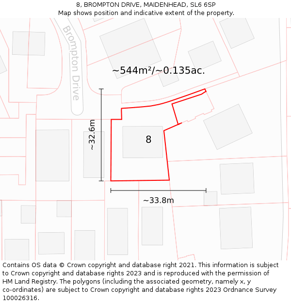 8, BROMPTON DRIVE, MAIDENHEAD, SL6 6SP: Plot and title map