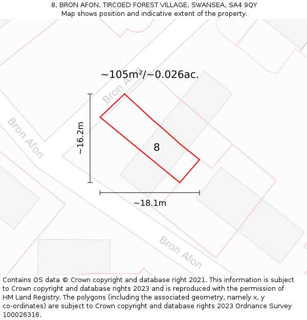8, BRON AFON, TIRCOED FOREST VILLAGE, SWANSEA, SA4 9QY: Plot and title map