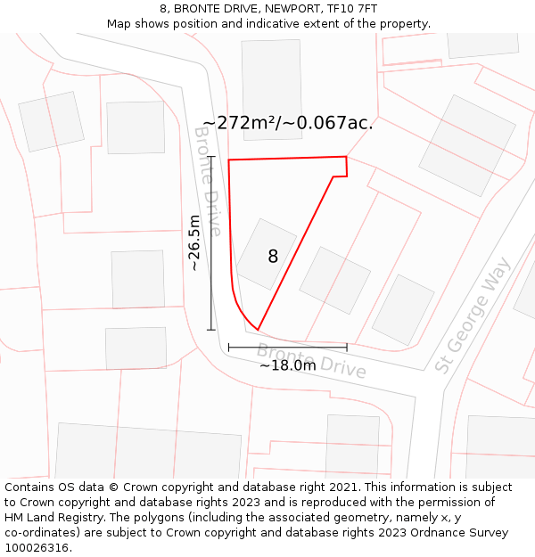 8, BRONTE DRIVE, NEWPORT, TF10 7FT: Plot and title map