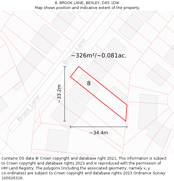 8, BROOK LANE, BEXLEY, DA5 1DW: Plot and title map
