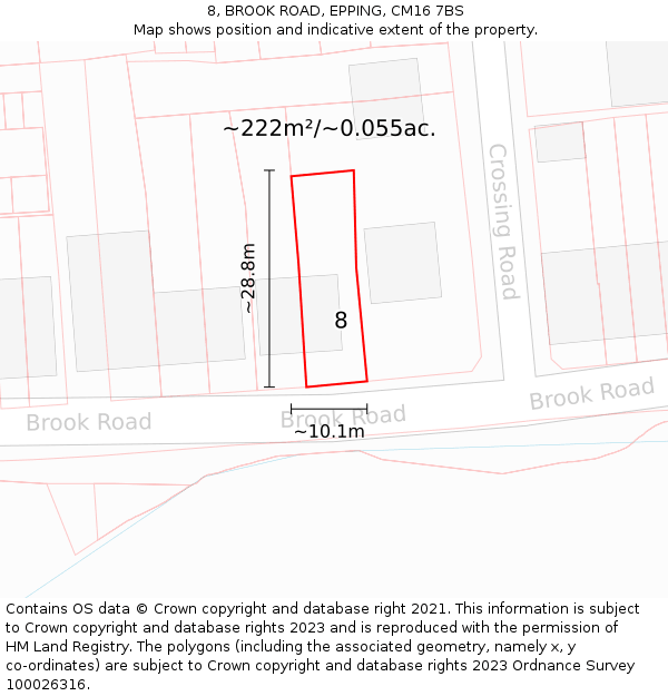 8, BROOK ROAD, EPPING, CM16 7BS: Plot and title map