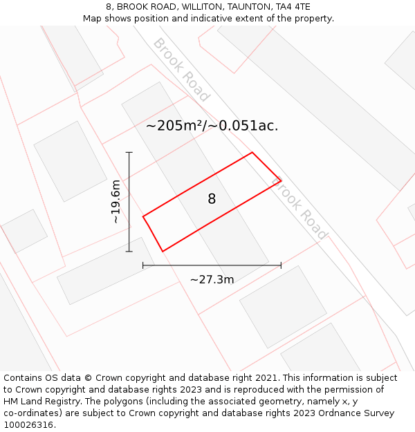 8, BROOK ROAD, WILLITON, TAUNTON, TA4 4TE: Plot and title map