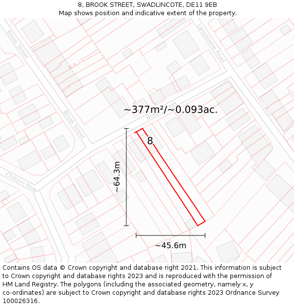 8, BROOK STREET, SWADLINCOTE, DE11 9EB: Plot and title map