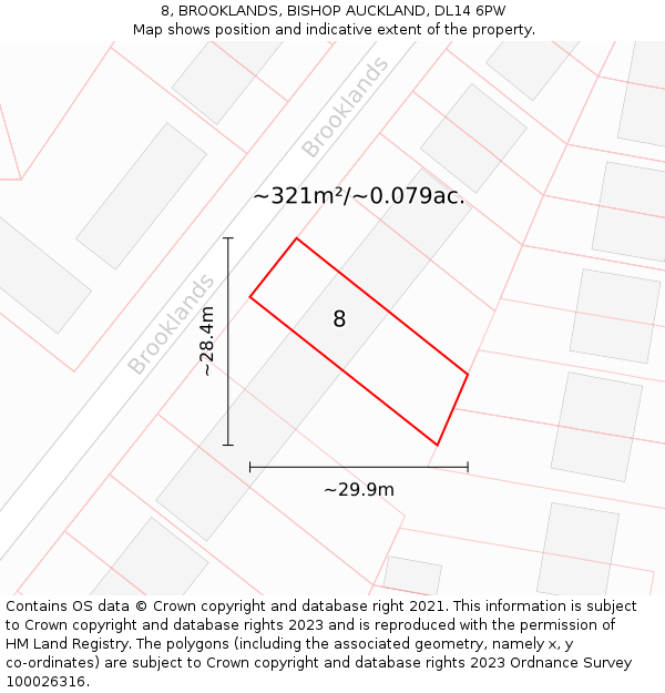 8, BROOKLANDS, BISHOP AUCKLAND, DL14 6PW: Plot and title map