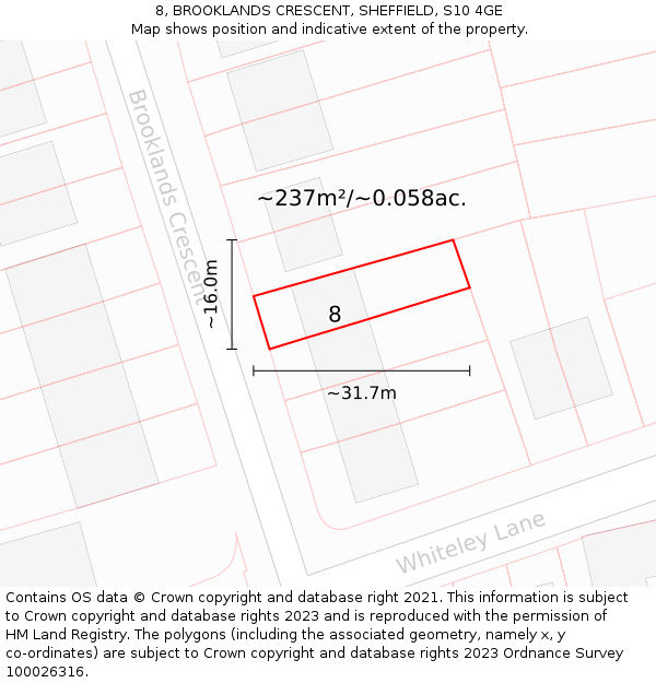 8, BROOKLANDS CRESCENT, SHEFFIELD, S10 4GE: Plot and title map