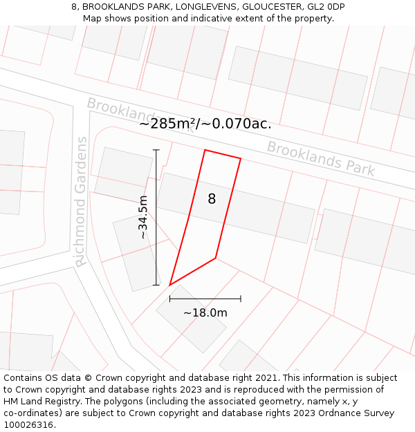 8, BROOKLANDS PARK, LONGLEVENS, GLOUCESTER, GL2 0DP: Plot and title map