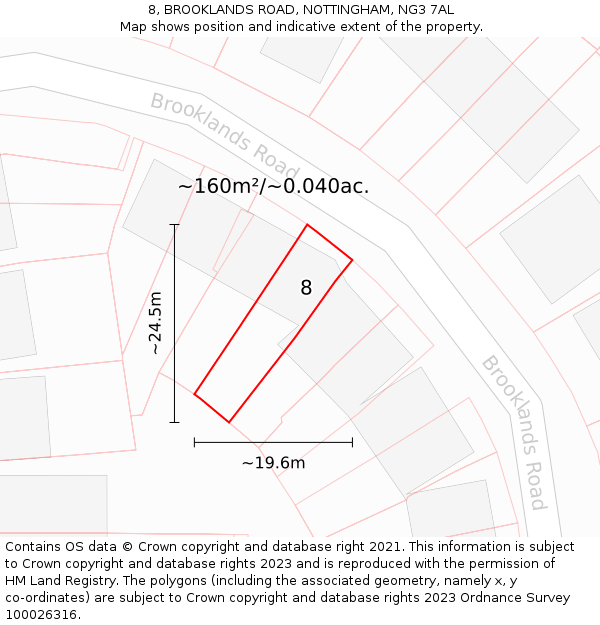 8, BROOKLANDS ROAD, NOTTINGHAM, NG3 7AL: Plot and title map