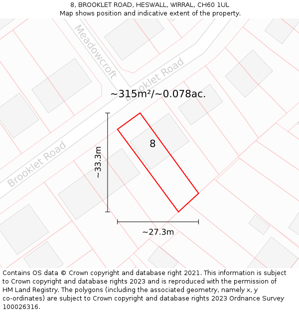 8, BROOKLET ROAD, HESWALL, WIRRAL, CH60 1UL: Plot and title map