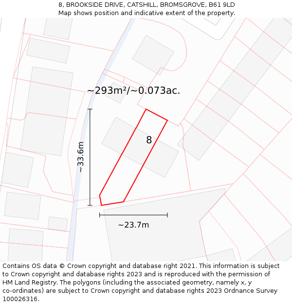 8, BROOKSIDE DRIVE, CATSHILL, BROMSGROVE, B61 9LD: Plot and title map