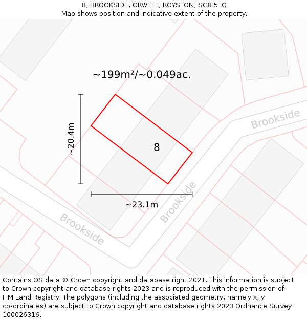 8, BROOKSIDE, ORWELL, ROYSTON, SG8 5TQ: Plot and title map