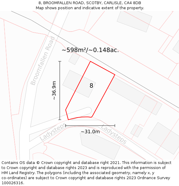 8, BROOMFALLEN ROAD, SCOTBY, CARLISLE, CA4 8DB: Plot and title map