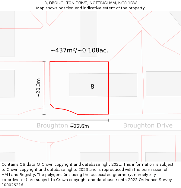 8, BROUGHTON DRIVE, NOTTINGHAM, NG8 1DW: Plot and title map