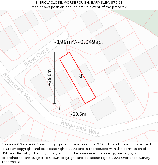 8, BROW CLOSE, WORSBROUGH, BARNSLEY, S70 6TJ: Plot and title map