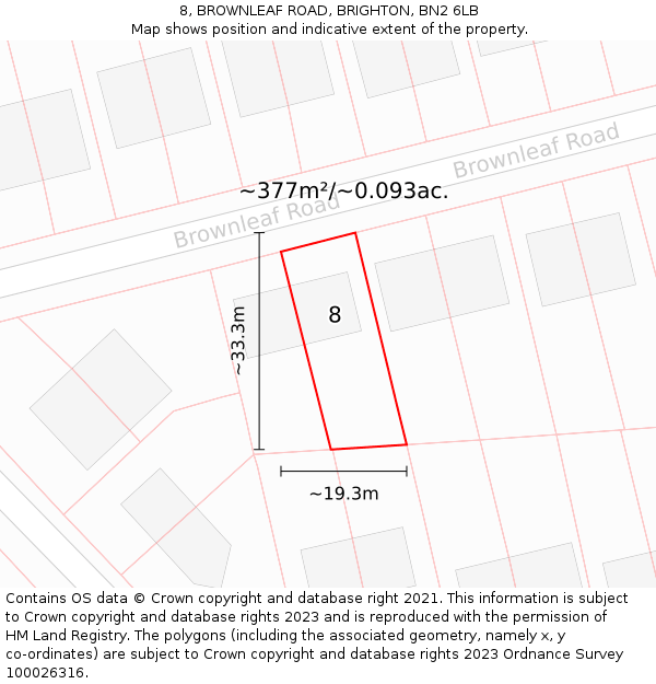 8, BROWNLEAF ROAD, BRIGHTON, BN2 6LB: Plot and title map