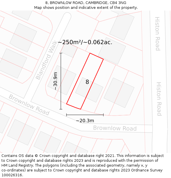 8, BROWNLOW ROAD, CAMBRIDGE, CB4 3NG: Plot and title map