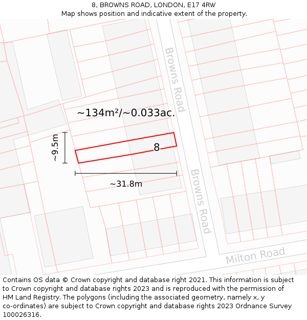 8, BROWNS ROAD, LONDON, E17 4RW: Plot and title map
