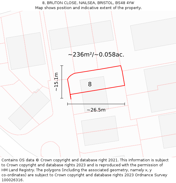 8, BRUTON CLOSE, NAILSEA, BRISTOL, BS48 4YW: Plot and title map