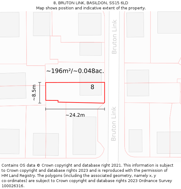 8, BRUTON LINK, BASILDON, SS15 6LD: Plot and title map