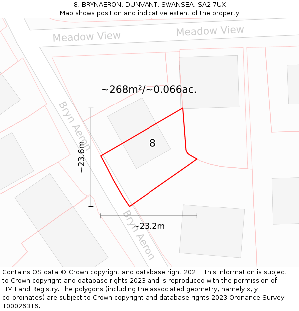8, BRYNAERON, DUNVANT, SWANSEA, SA2 7UX: Plot and title map