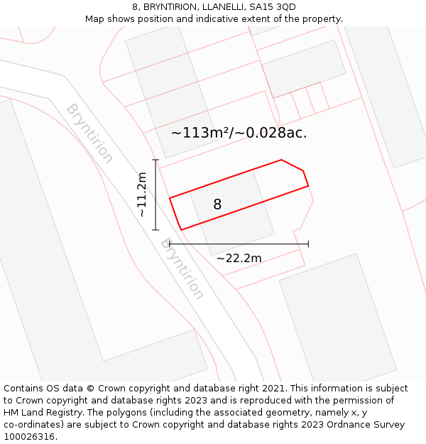 8, BRYNTIRION, LLANELLI, SA15 3QD: Plot and title map