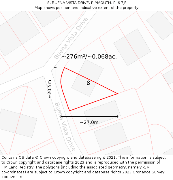 8, BUENA VISTA DRIVE, PLYMOUTH, PL6 7JE: Plot and title map