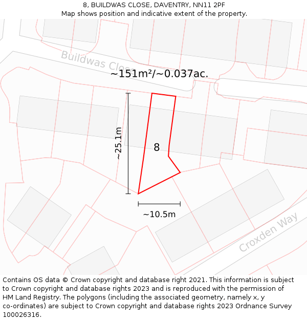 8, BUILDWAS CLOSE, DAVENTRY, NN11 2PF: Plot and title map