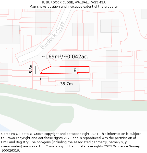 8, BURDOCK CLOSE, WALSALL, WS5 4SA: Plot and title map