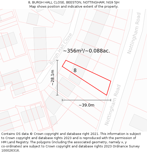 8, BURGH HALL CLOSE, BEESTON, NOTTINGHAM, NG9 5JH: Plot and title map