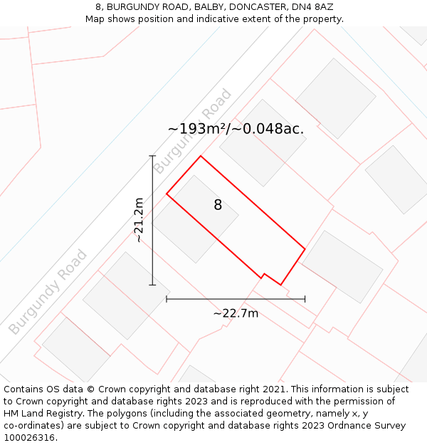 8, BURGUNDY ROAD, BALBY, DONCASTER, DN4 8AZ: Plot and title map