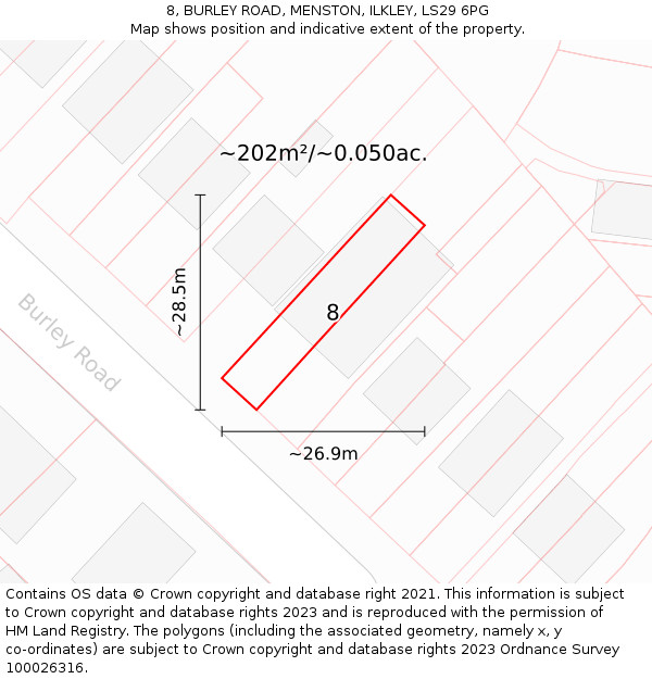 8, BURLEY ROAD, MENSTON, ILKLEY, LS29 6PG: Plot and title map