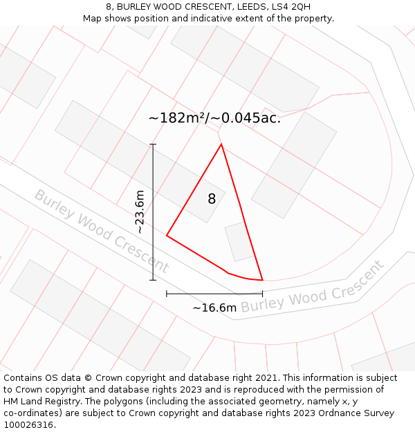 8, BURLEY WOOD CRESCENT, LEEDS, LS4 2QH: Plot and title map