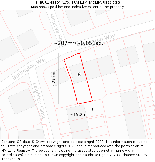 8, BURLINGTON WAY, BRAMLEY, TADLEY, RG26 5GG: Plot and title map