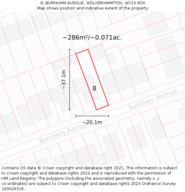 8, BURNHAM AVENUE, WOLVERHAMPTON, WV10 6DX: Plot and title map