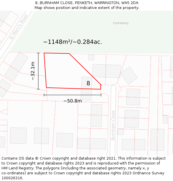 8, BURNHAM CLOSE, PENKETH, WARRINGTON, WA5 2DA: Plot and title map