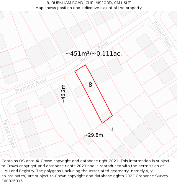 8, BURNHAM ROAD, CHELMSFORD, CM1 6LZ: Plot and title map