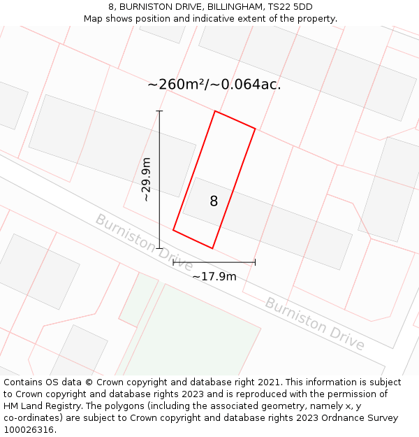 8, BURNISTON DRIVE, BILLINGHAM, TS22 5DD: Plot and title map