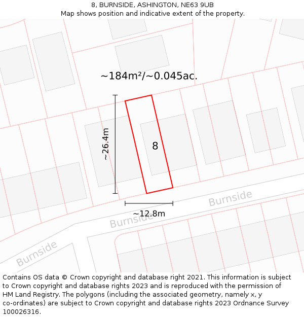 8, BURNSIDE, ASHINGTON, NE63 9UB: Plot and title map