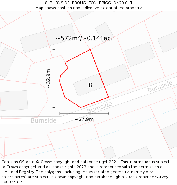 8, BURNSIDE, BROUGHTON, BRIGG, DN20 0HT: Plot and title map