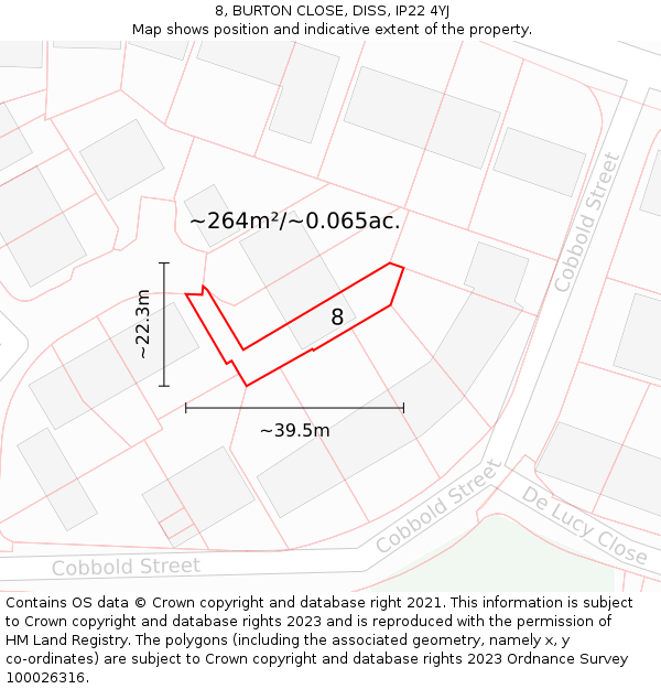 8, BURTON CLOSE, DISS, IP22 4YJ: Plot and title map