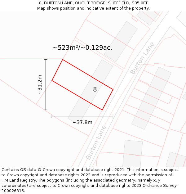 8, BURTON LANE, OUGHTIBRIDGE, SHEFFIELD, S35 0FT: Plot and title map