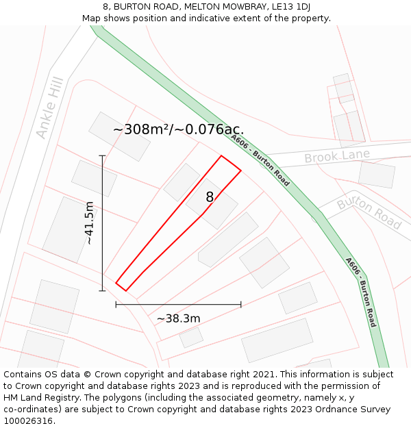 8, BURTON ROAD, MELTON MOWBRAY, LE13 1DJ: Plot and title map