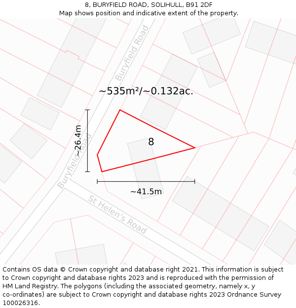 8, BURYFIELD ROAD, SOLIHULL, B91 2DF: Plot and title map