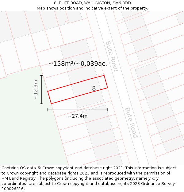 8, BUTE ROAD, WALLINGTON, SM6 8DD: Plot and title map