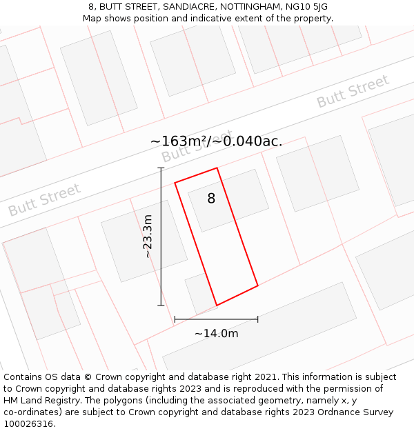 8, BUTT STREET, SANDIACRE, NOTTINGHAM, NG10 5JG: Plot and title map
