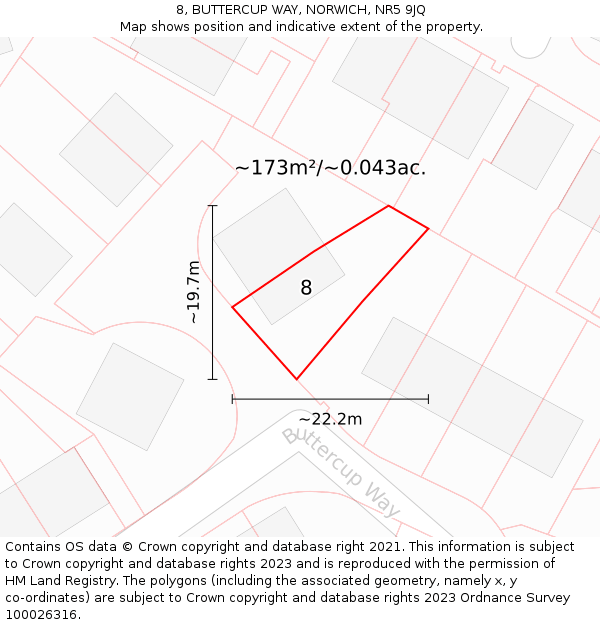 8, BUTTERCUP WAY, NORWICH, NR5 9JQ: Plot and title map