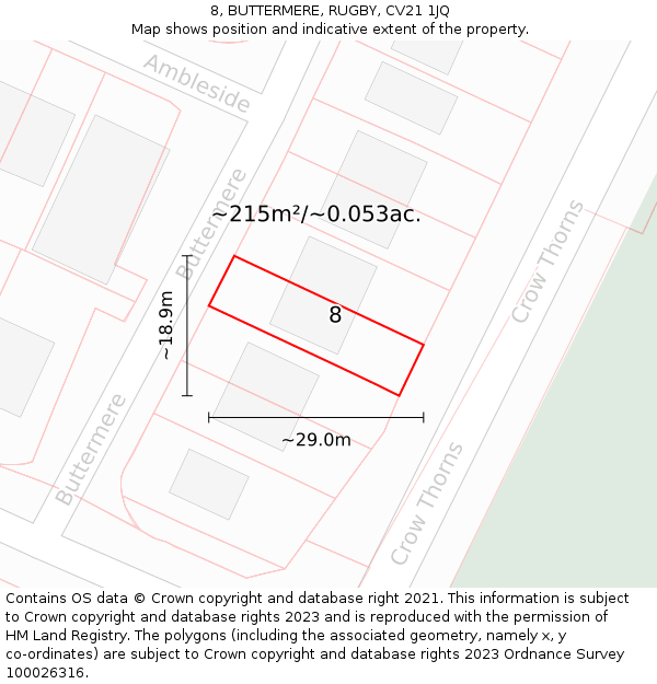 8, BUTTERMERE, RUGBY, CV21 1JQ: Plot and title map